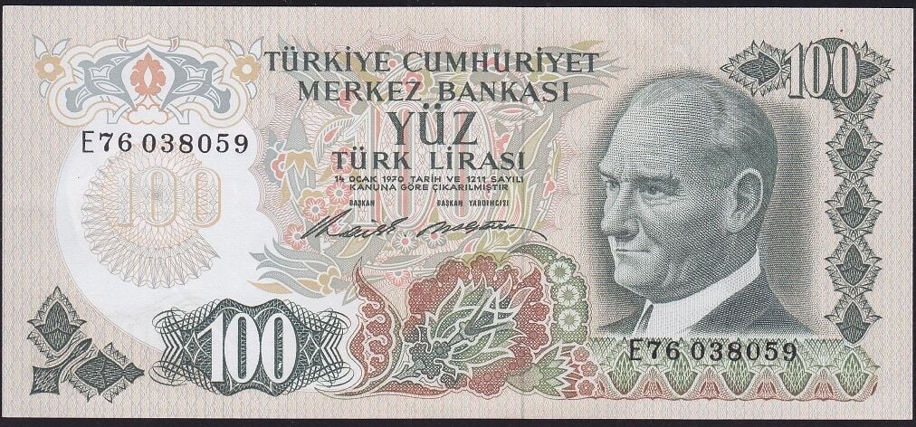 6.Emisyon 1.Tertip 100 Lira E76 038059 Çilaltı