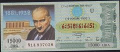 1992 9 Kasım Çeyrek Bilet - U Serisi