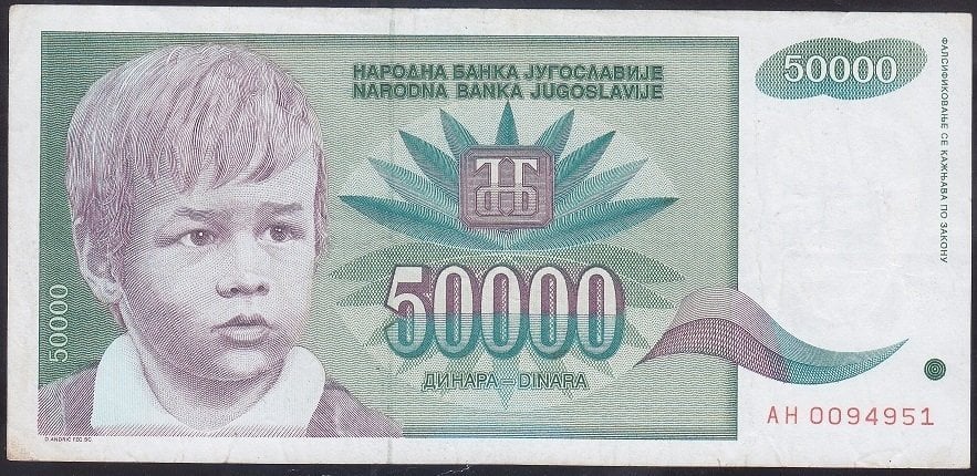 YUGOSLAVYA 50000 DİNAR 1992 ÇOK TEMİZ