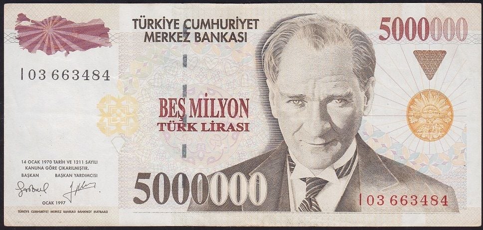 7.Emisyon 5 000 000 Lira I03 663484 Çok Temiz+