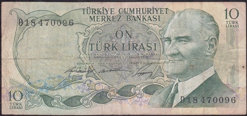 6.Emisyon 1.Tertip 10 Lira D18 470096 Çok Temiz