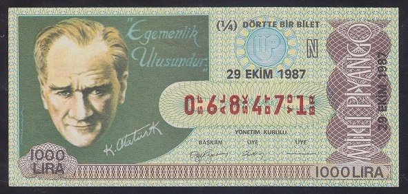 1987 29 EKİM ÇEYREK BİLET N SERİSİ