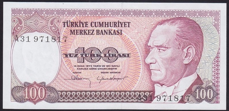 7.EMİSYON 1.TERTİP 100 LİRA A31 971817 ÇİL