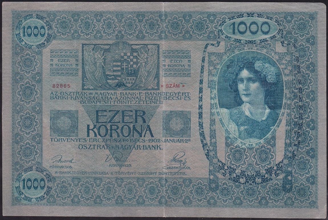 Avusturya Macaristan 1000 Kronen 1902 Ççt Çilaltı Pick 8a