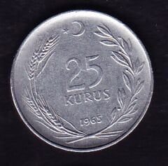 1965 Yılı 25 Kuruş Ters