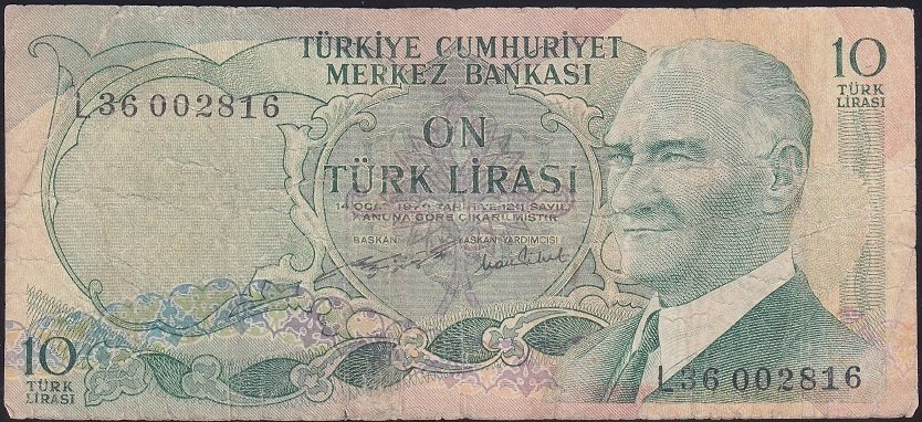 6.EMİSYON 2.TERTİP 10 LİRA L36 002816 İYİ eski kağıt para alan koleskiyoncular