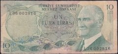 6.EMİSYON 2.TERTİP 10 LİRA L36 002816 İYİ eski kağıt para alan koleskiyoncular