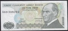 7.Emisyon 1.Tertip 10 Lira A69 308292 Çok Temiz +