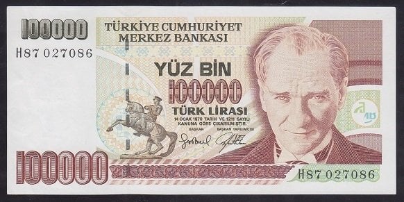 7.EMİSYON 3.TERTİP 100000 LİRA H87 027086 ÇİLALTI