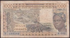 WEST AFRİCAN STATES 1000 FRANK 1981 (T) ÇOK TEMİZ