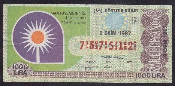 1987 9 EKİM ÇEYREK BİLET N SERİSİ