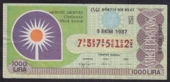 1987 9 EKİM ÇEYREK BİLET N SERİSİ