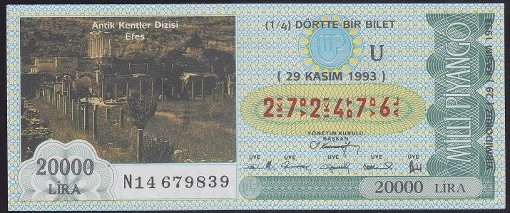 1993 29 KASIM ÇEYREK BİLET U SERİSİ