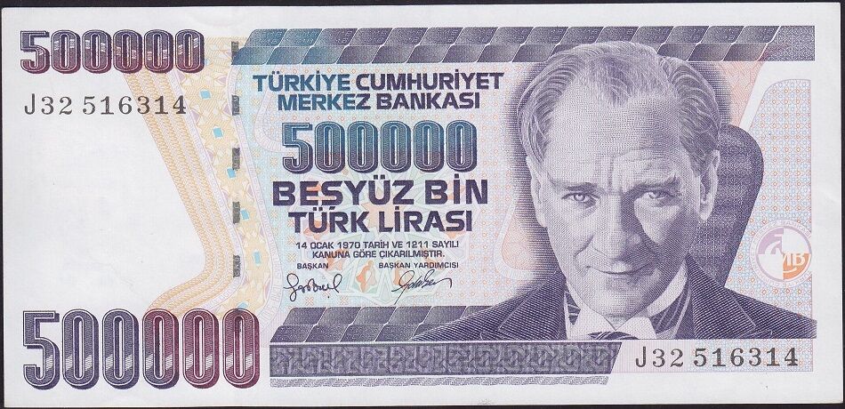 7.Emisyon 4.Tertip 500000 Lira J32 516314 Çilaltı Çil