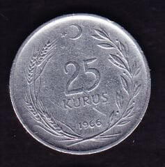 1966 Yılı 25 Kuruş Düz