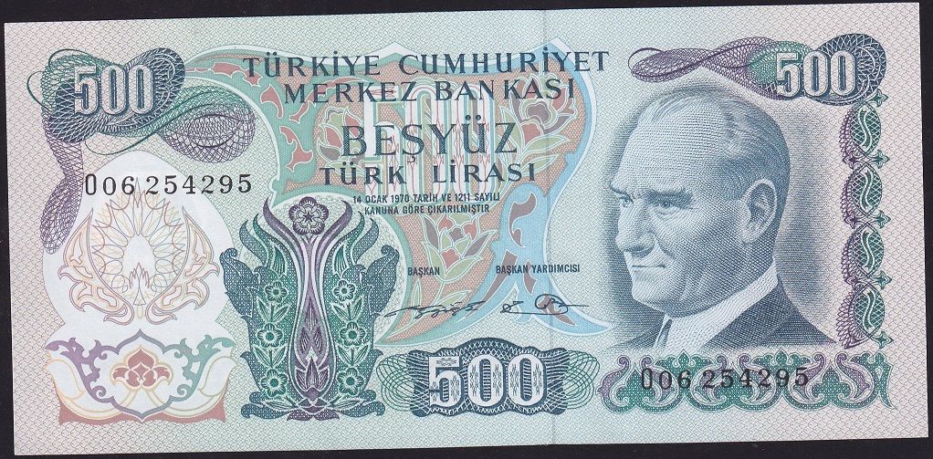6.Emisyon 2.Tertip 500 Lira O06 254295 Çil