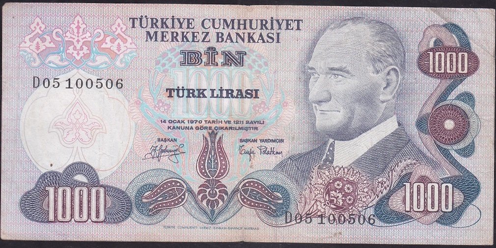 6.EMİSYON 2.TERTİP 1000 LİRA D05 100506 ÇOK TEMİZ