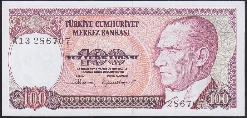 7.EMİSYON 1.TERTİP 100 LİRA A13 286707 ÇİL