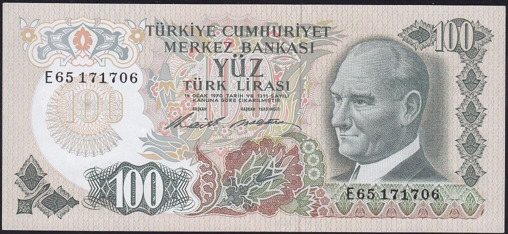 6.Emisyon 1.Tertip 100 Lira E65 171706 Çilaltı