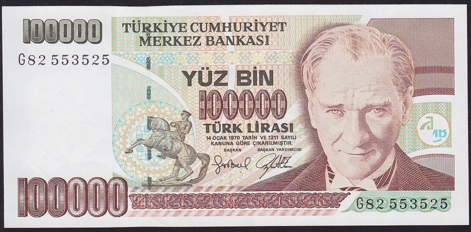 7.Emisyon 3.Tertip 100000 Lira G82 553525 Çilaltı Çil