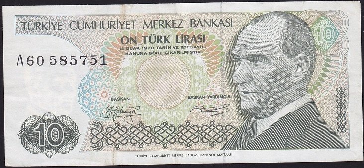 7.Emisyon 1.Tertip 10 Lira A60 585751 Çok Temiz