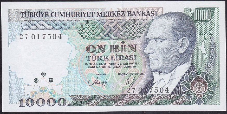 7.Emisyon 4.Tertip 10000 Lira I27 017504 Çil