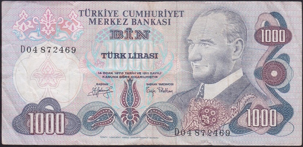 6.EMİSYON 2.TERTİP 1000 LİRA D04 872469 ÇOK TEMİZ