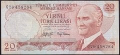6.EMİSYON 3.TERTİP 20 LİRA G79 458284 ÇOK TEMİZ + eski para