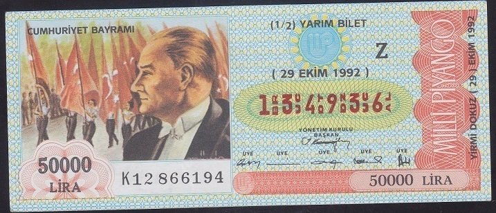 1992 29 EKİM YARIM BİLET Z SERİSİ