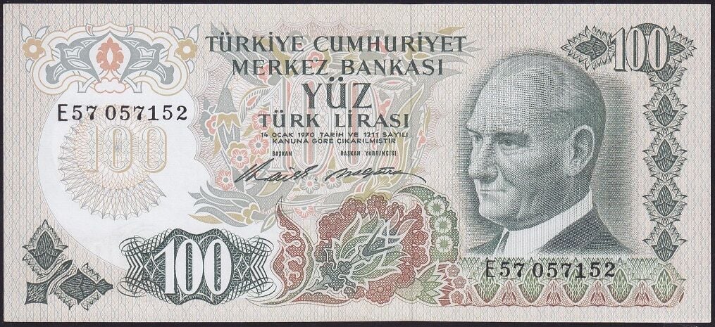 6.Emisyon 1.Tertip 100 Lira E57 057152 Çilaltı Çil