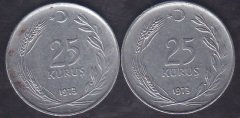 1973 Yılı 25 Kuruş Çok Temiz (Ters Düz Takım )