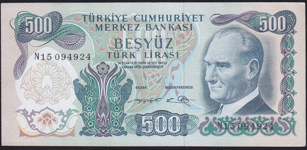 6.Emisyon 2.Tertip 500 Lira N15 094924 Çok Çok Temiz+