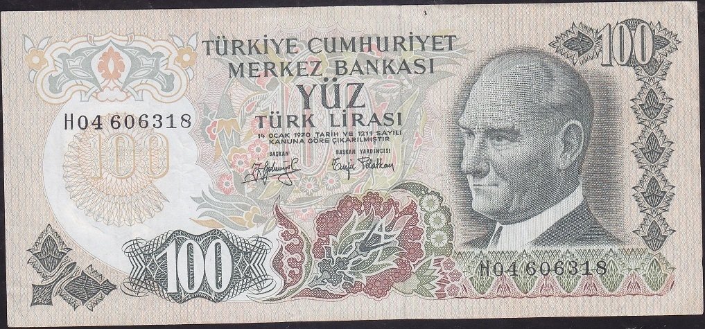 6.Emisyon 2.Tertip 100 Lira H04 606318 Çok Temiz +