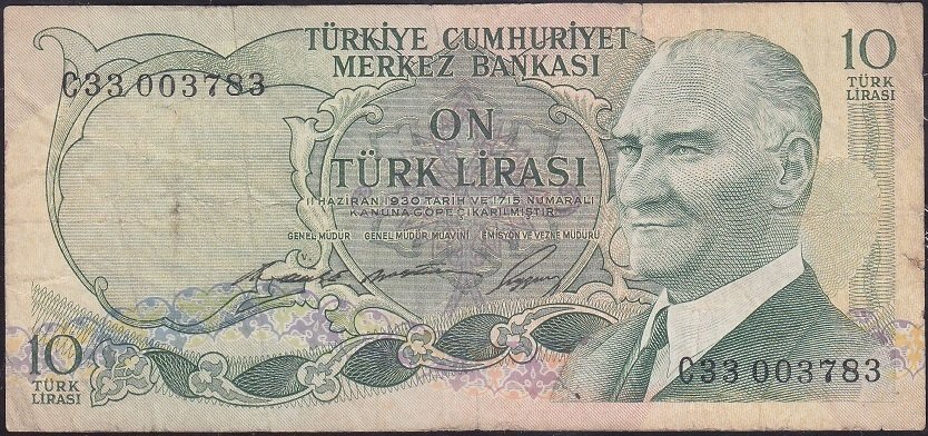 6.Emisyon 1.Tertip 10 Lira C33 003783 Çok Temiz