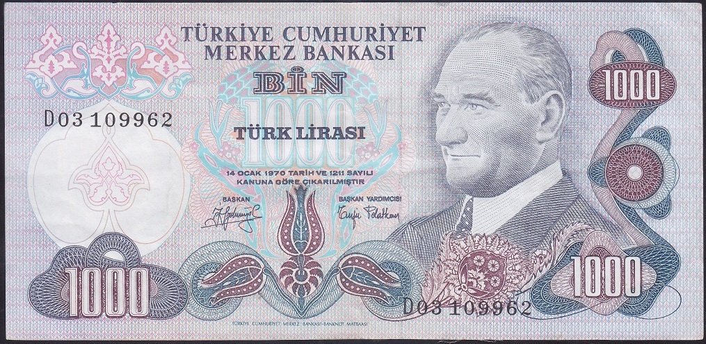 6.EMİSYON 2.TERTİP 1000 LİRA D03 109962 ÇOK ÇOK TEMİZ