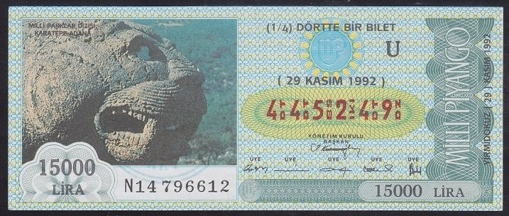 1992 29 KASIM ÇEYREK BİLET U SERİSİ