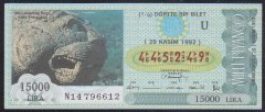 1992 29 KASIM ÇEYREK BİLET U SERİSİ