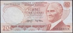 6.EMİSYON 3.TERTİP 20 LİRA G66 584024 ÇÇT eski para