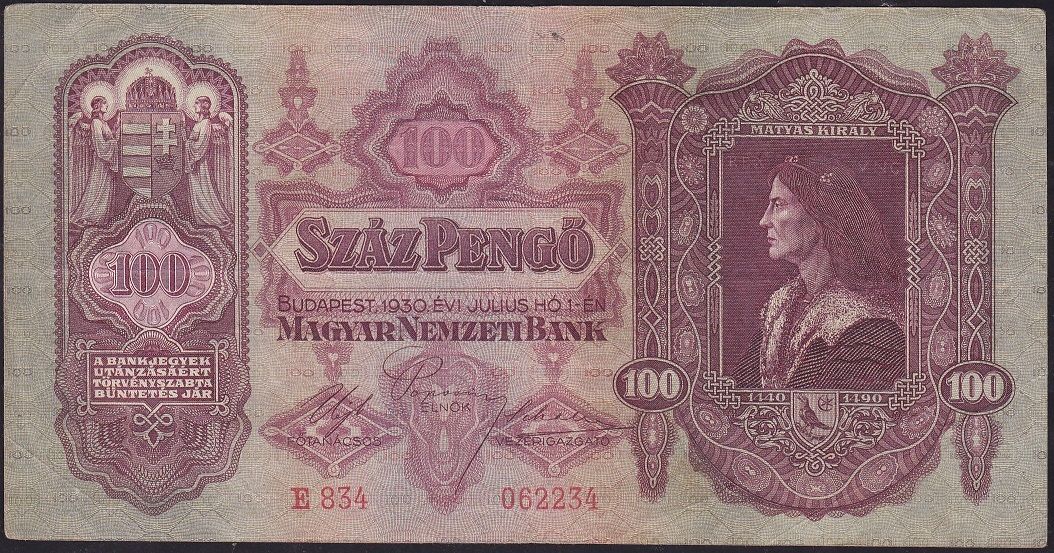 Macaristan 100 Pengo 1930 Çok Temiz+