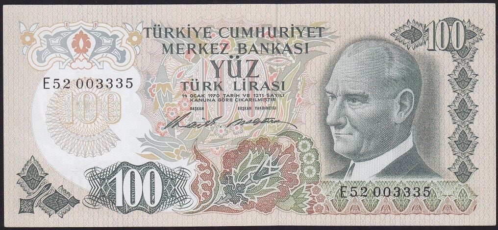 6.Emisyon 1.Tertip 100 Lira E52 003335 Çilaltı Çil