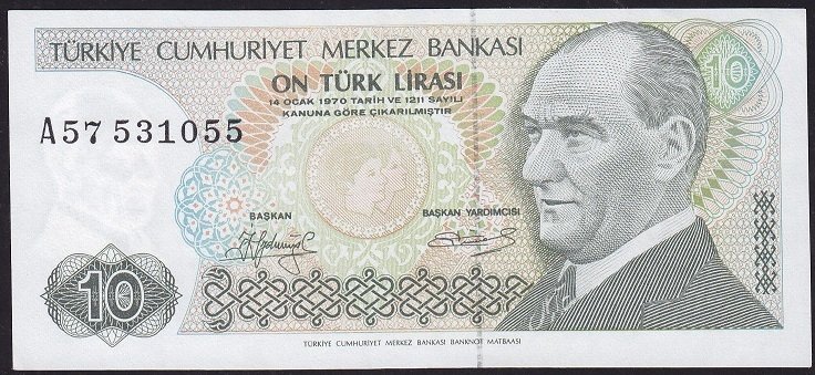7.Emisyon 1.Tertip 10 Lira A57 531055 Çok Çok Temiz