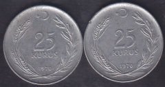 1970 Yılı 25 Kuruş Çok Temiz (Ters Düz Takım )