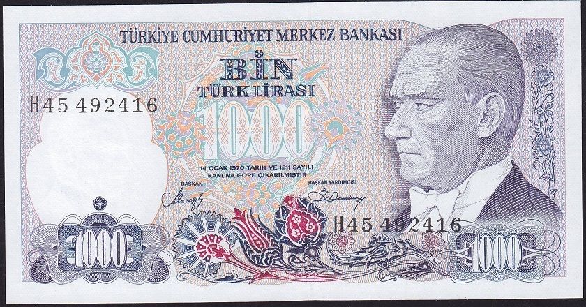 7.Emisyon 2.Tertip 1000 Lira H45 492416 Çil