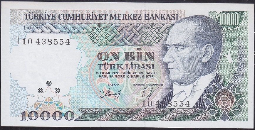 7.Emisyon 4.Tertip 10000 Lira I10 438554 Çil