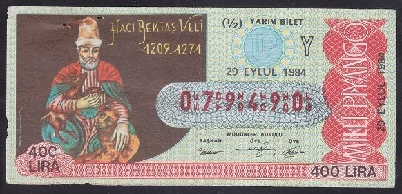 1984 29 EYLÜL YARIM BİLET Y SERİSİ