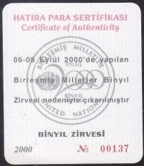 Hatıra Para Sertifikası - Binyıl Zirvesi - 2000 Yılı
