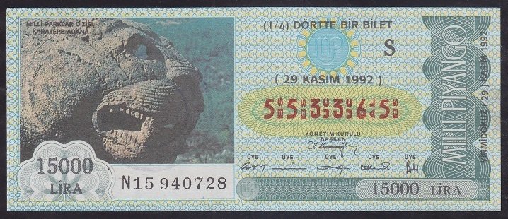 1992 29 KASIM ÇEYREK BİLET S SERİSİ