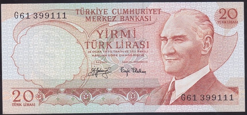 6.Emisyon 3.Tertip 20 Lira G61 399111 Çil
