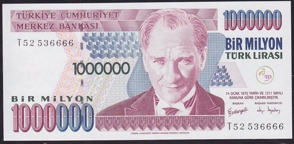 7.Emisyon 3.Tertip 1000000 Lira T52 536666 Çilaltı Çil