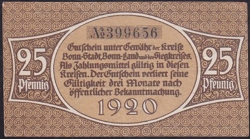 ALMANYA 25 PFENNİNG NOTGELD 1920 ÇİLALTI ÇİL